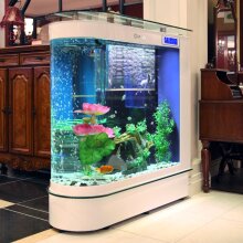 德国德克亚克力超白玻璃鱼缸 生态屏风水族箱 子弹头吧台鱼缸 中型1.2米1.5米免换水 酒红色 长1.2米缸体+柜+电脑显示屏